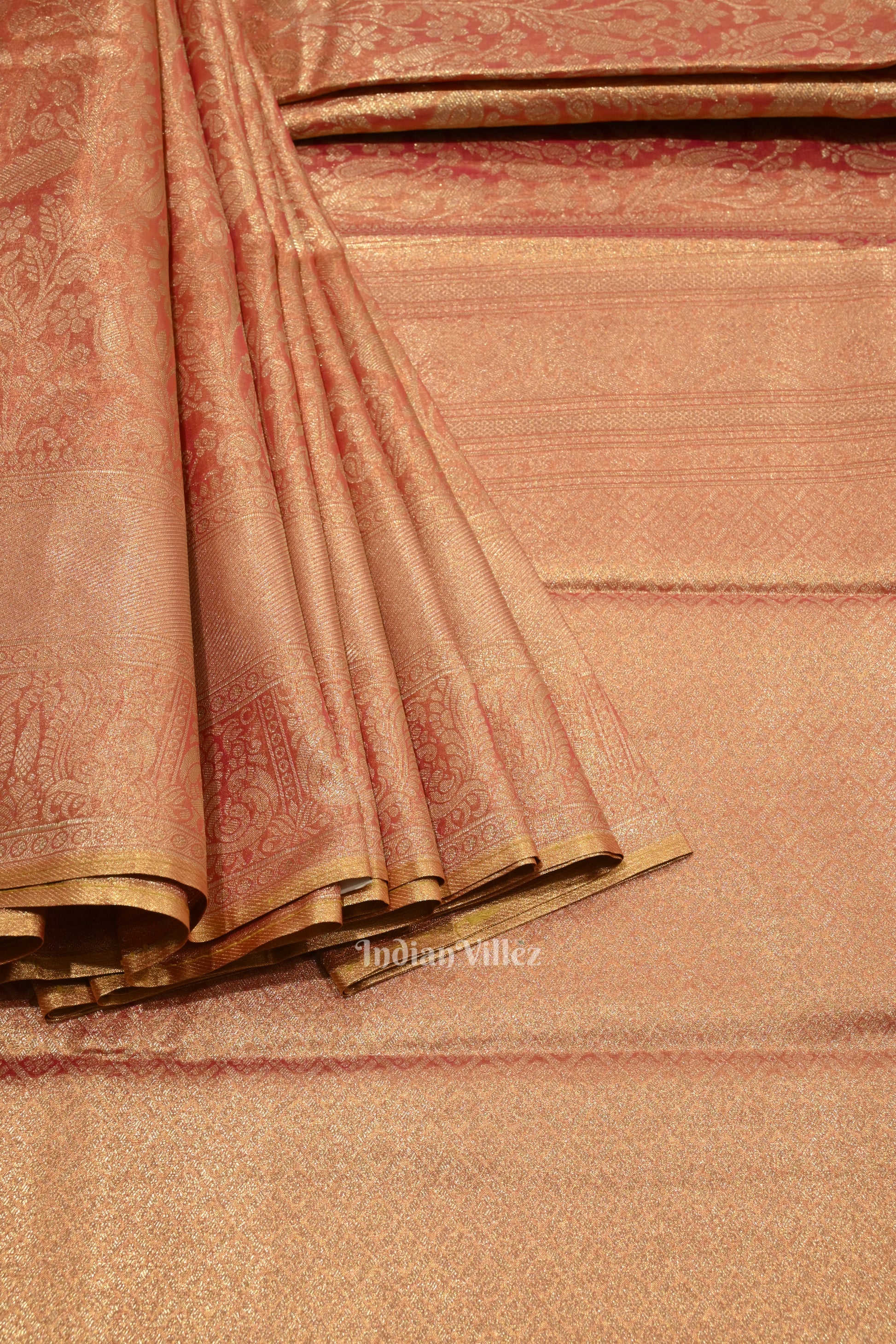 Peach Pure Kanjivaram Tissue Silk Saree