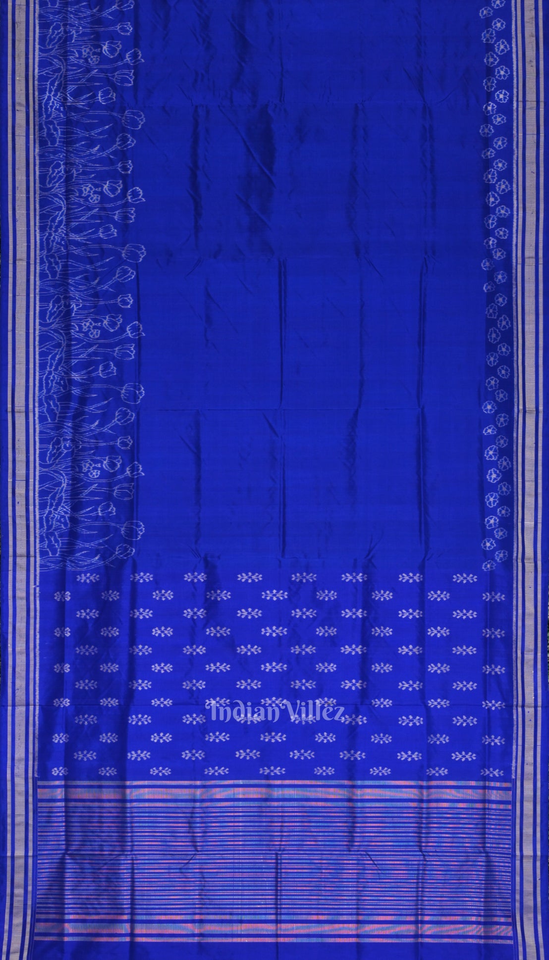 Royal Blue Silver Rose Theme Contemporary Silk Saree