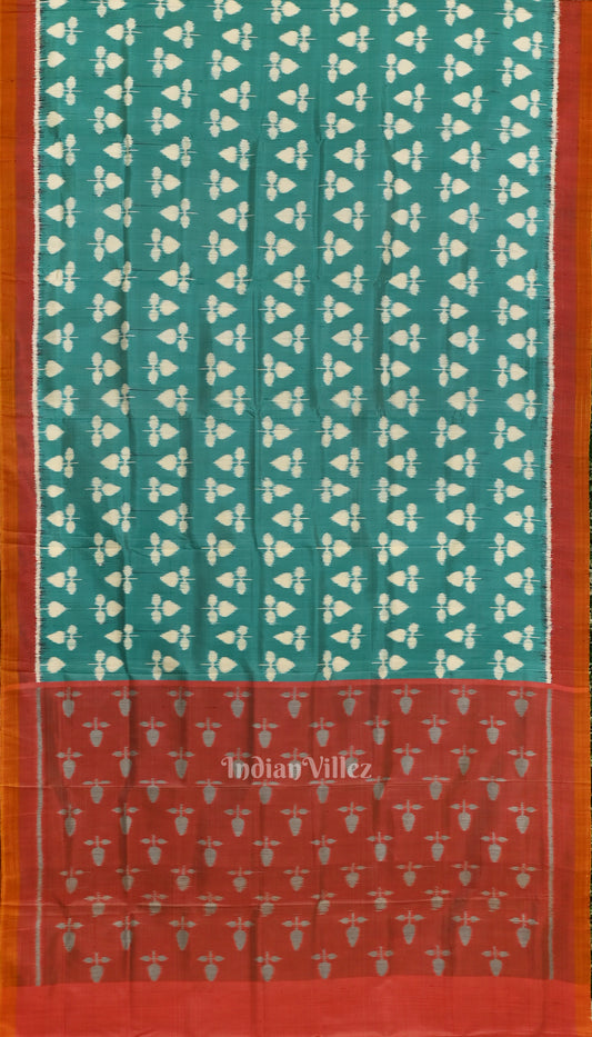 Aqua Blue with Red Odisha Handloom Theme Tree Contemporary Silk Saree 