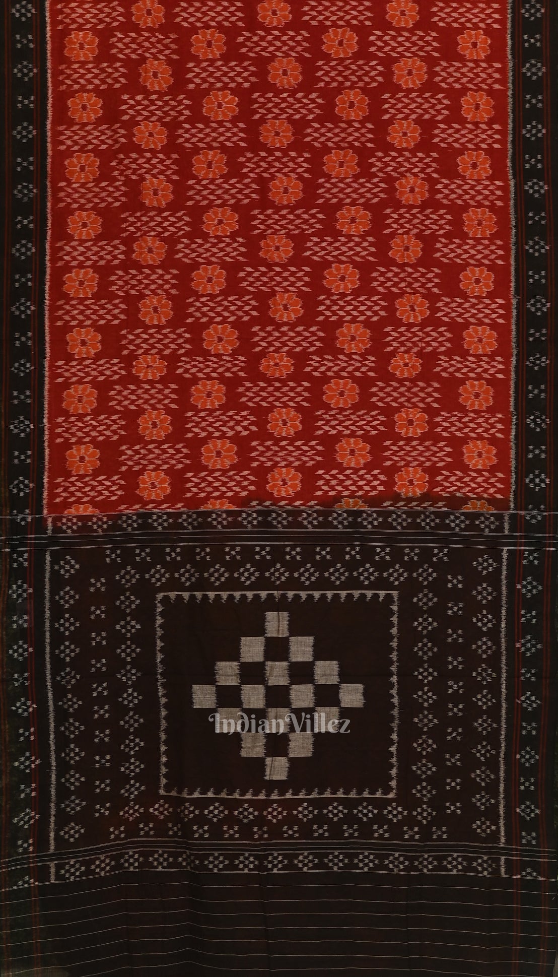 Deep Maroon with Black Odisha  Sambalpuri Pure Cotton Saree