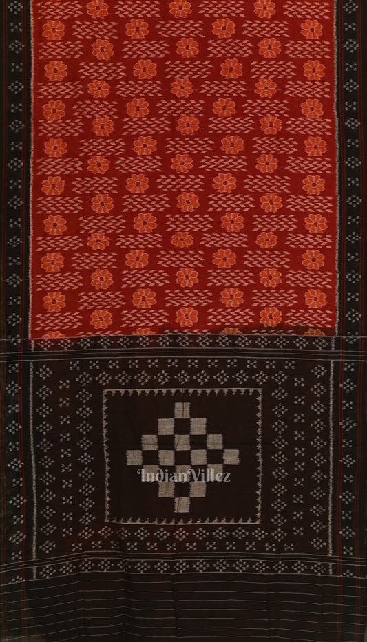 Deep Maroon with Black Odisha  Sambalpuri Pure Cotton Saree