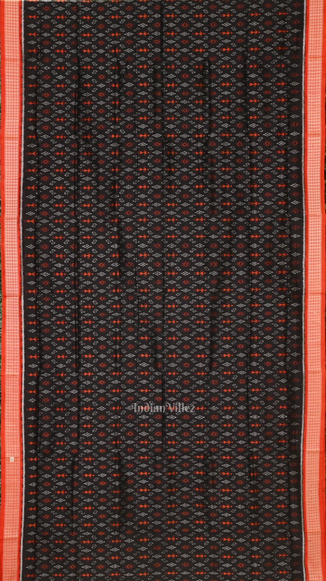 Black Orange Tribal Theme Sambalpuri Silk Saree