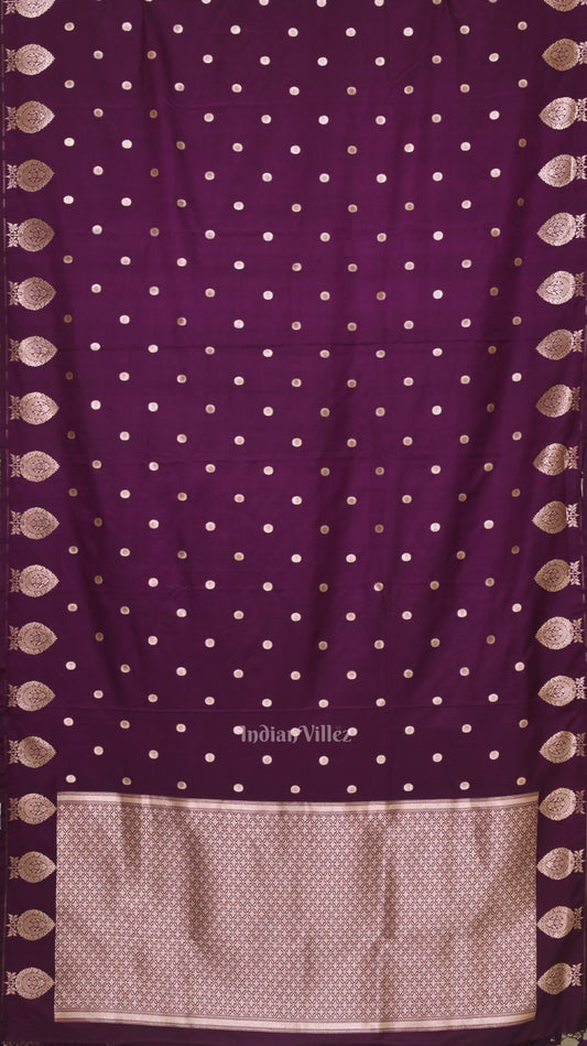 Violet Floral Motif Mashru Satin Silk Banarasi Saree 