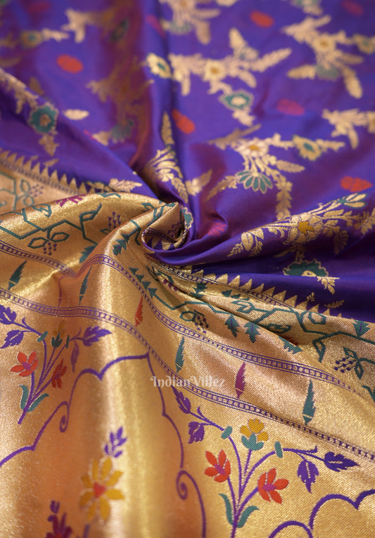 Purple Dual Tone Meenakari Banarasi Katan Silk Saree With Paithani Border and Pallu