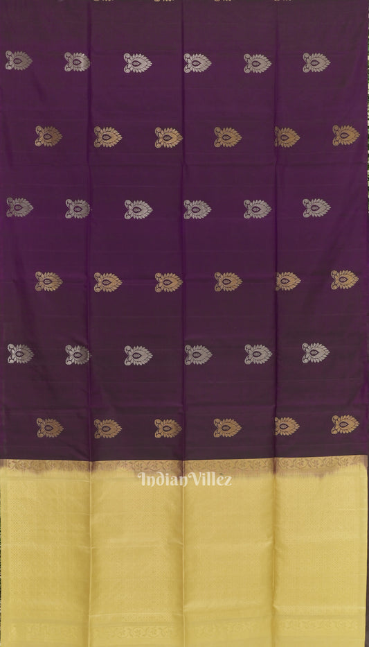 Blackberry Golden Floral Design Pure Kanjivaram Soft Silk Saree