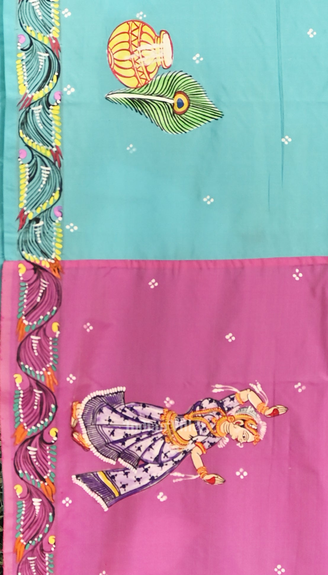 Baby Pink With Copper Sulphate Radha Krishna Pattachitra Saree 