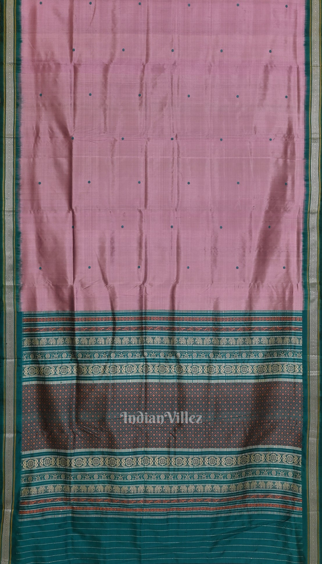 Onion with Green Odisha Handloom Sambalpuri Ikat Silk Saree 