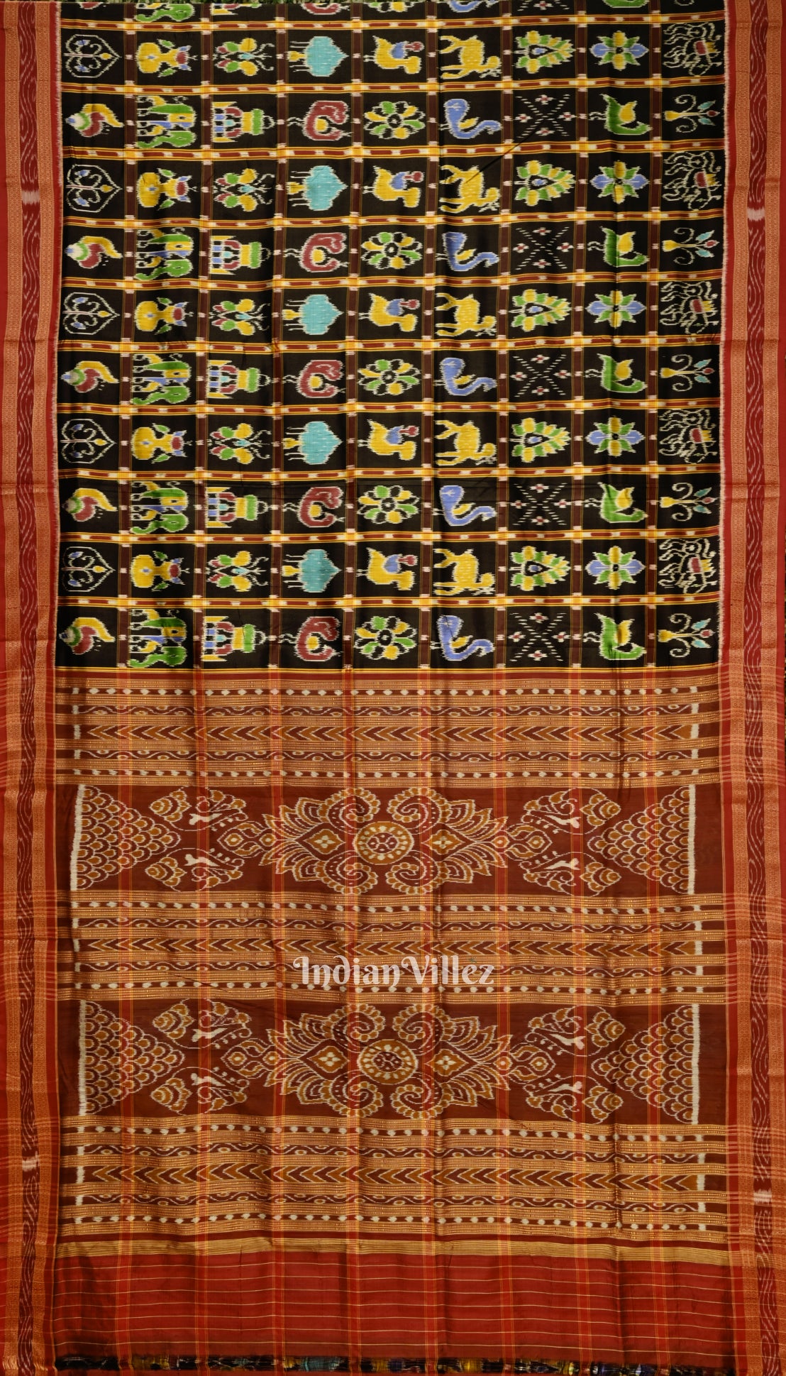 Red Black Nabakothi Odisha Ikat Khandua Silk Saree