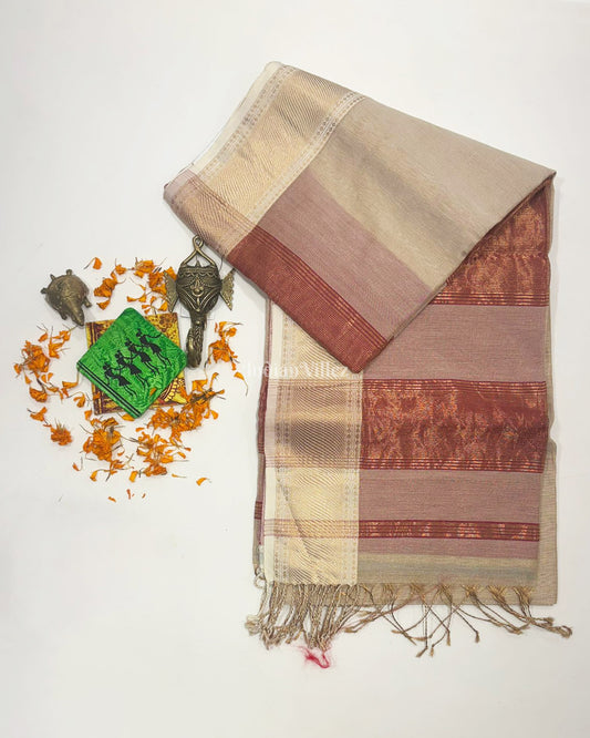 Off White Maheshwari Handloom Cotton*Silk Saree