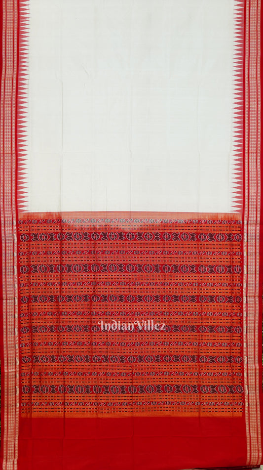 White Red Kathiphera Design Bomkai Sambalpuri Silk Saree