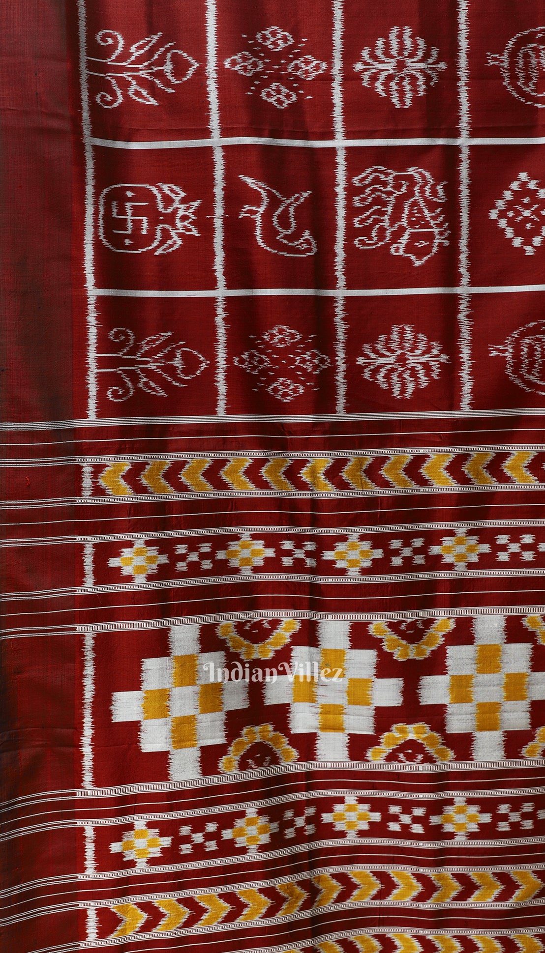 Red Nabakothi With Pasapali Anchal Odisha Ikat Contemporary Silk Saree