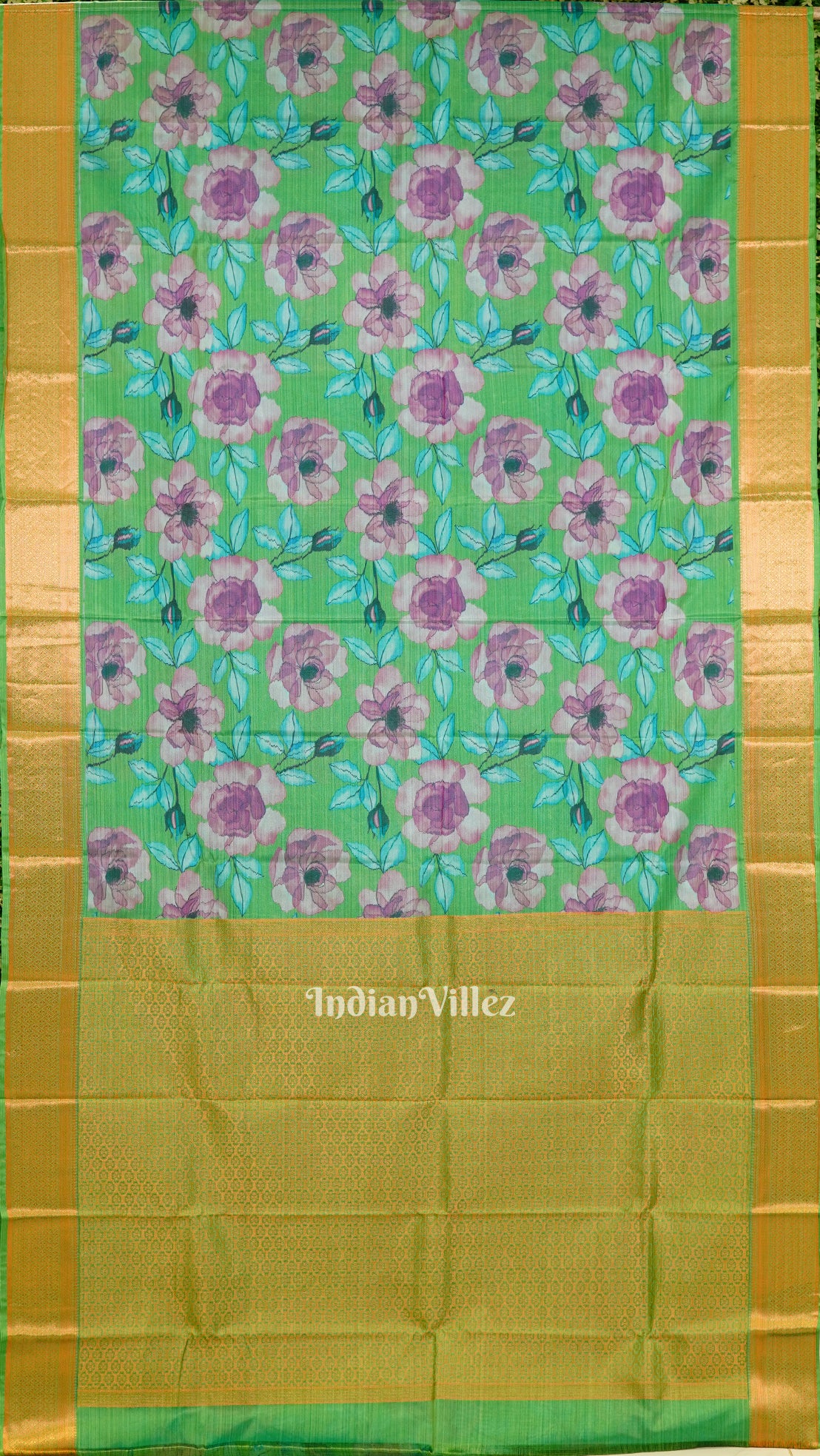 Green Floral Digital Print Kanjivaram Silk Saree