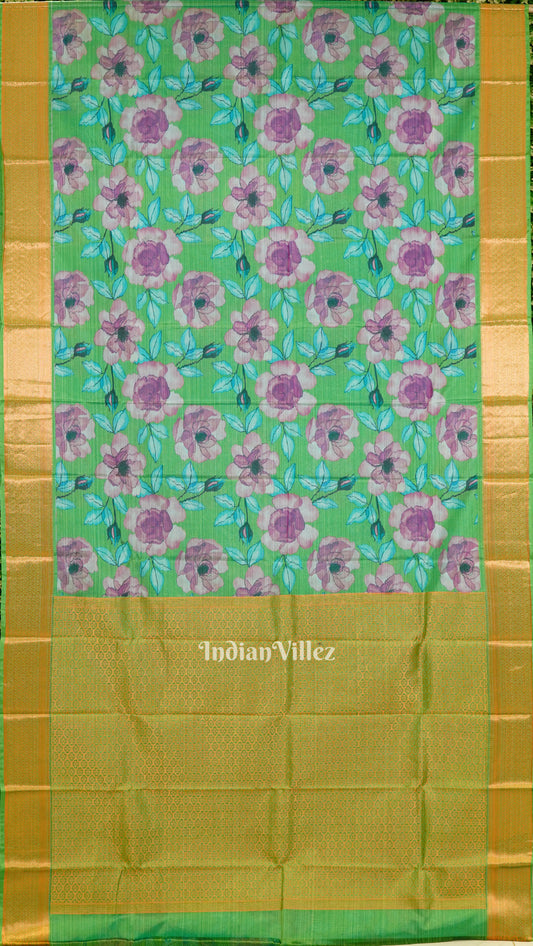 Green Floral Digital Print Kanjivaram Silk Saree