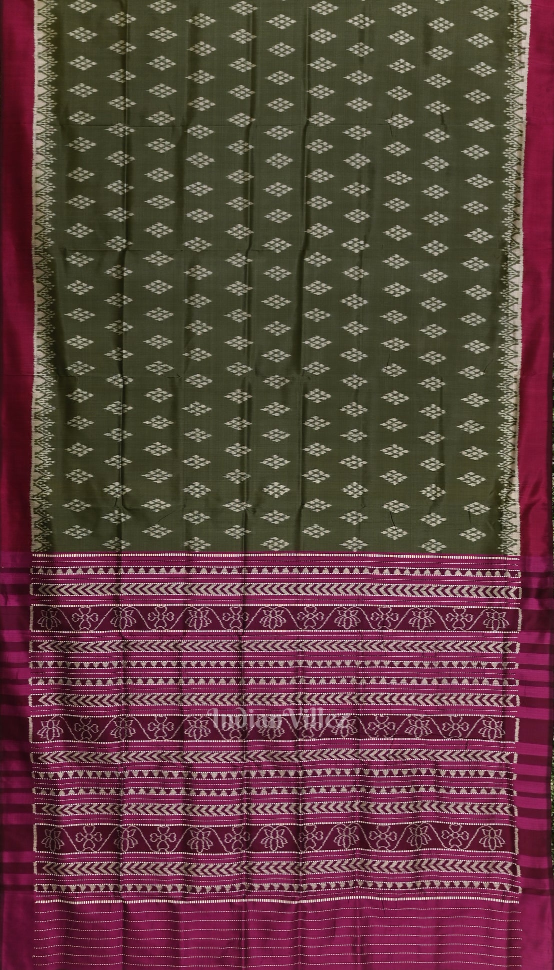 Sage Green with Wine Jhoti Theme Contemporary Designer Silk Saree 