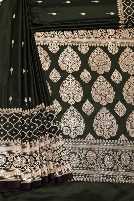 Dark Olive Green Rangkart Mashru Satin Silk Banarasi Saree