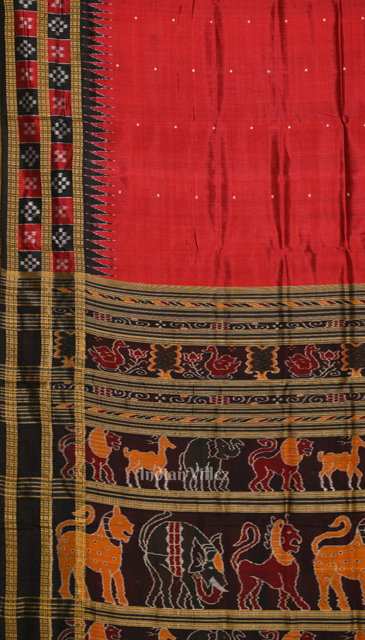 Red Black Pasapali Theme Odisha Handloom Khandua Silk Saree 