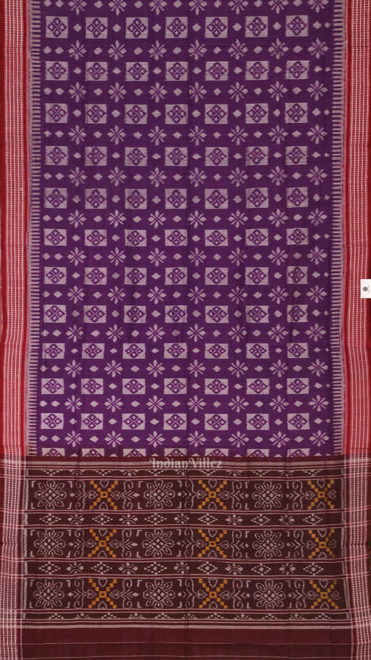 Violet Maroon Pasapali Odisha Sambalpuri Pure Cotton Ikat Saree