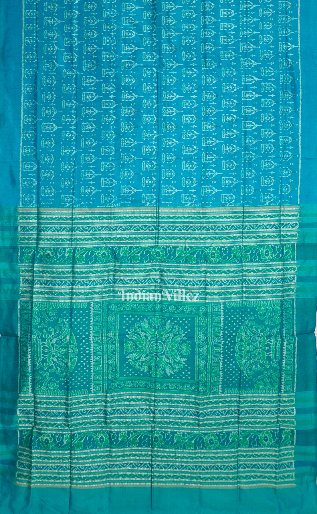 Teal Green With Tribal Design Pure Sambalpuri Silk Saree