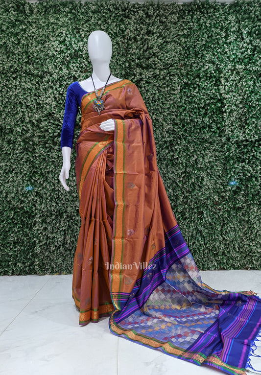 Fire Flame With Blue Pure Bishnupuri Silk Saree