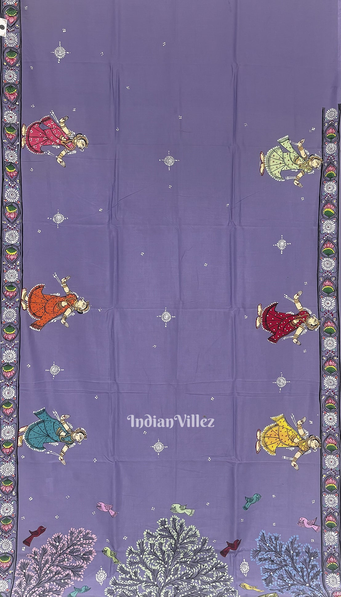 Lavender Radha Krishna Rasleela Pattachitra Khadi Silk Saree