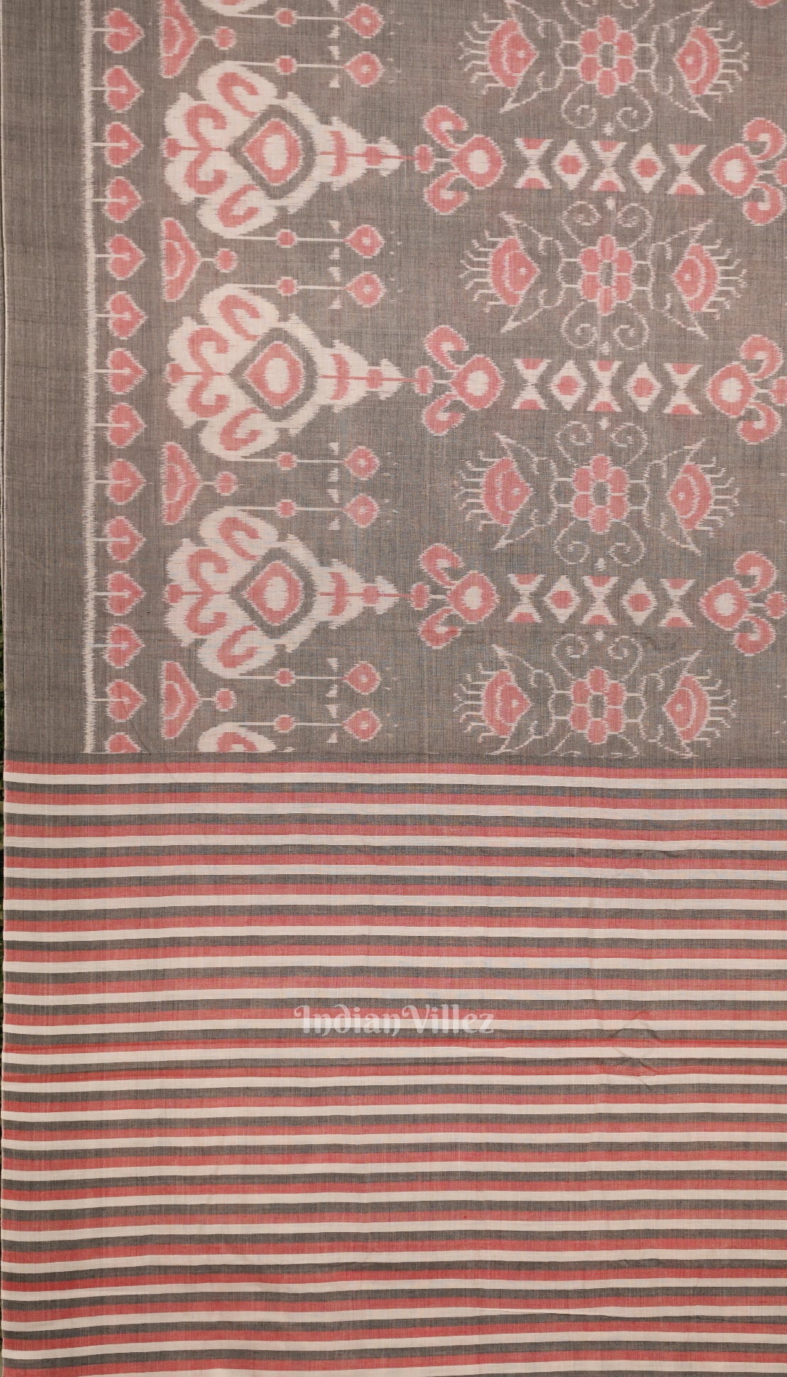 Cement Gray Dark Floral Theme Sambalpuri Pure Cotton Saree