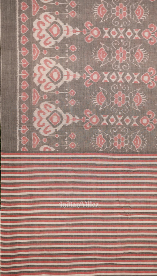 Cement Gray Dark Floral Theme Sambalpuri Pure Cotton Saree