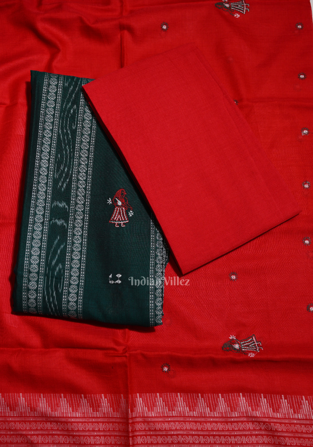 Green Red Sambalpuri Cotton Dress Set