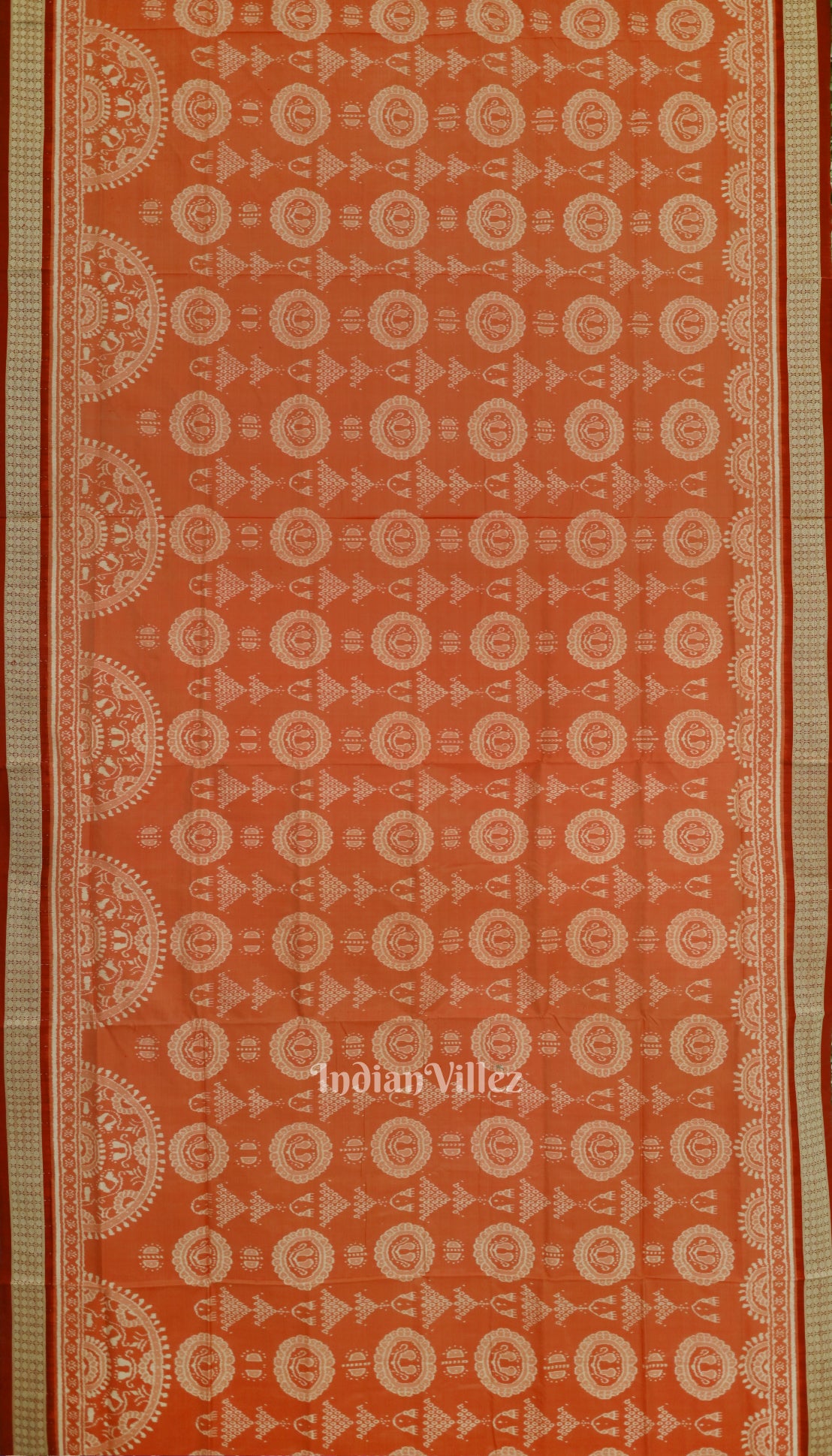 Orange Odisha Ikat Laxmi Pada Jhoti Theme Sambalpuri Silk Saree