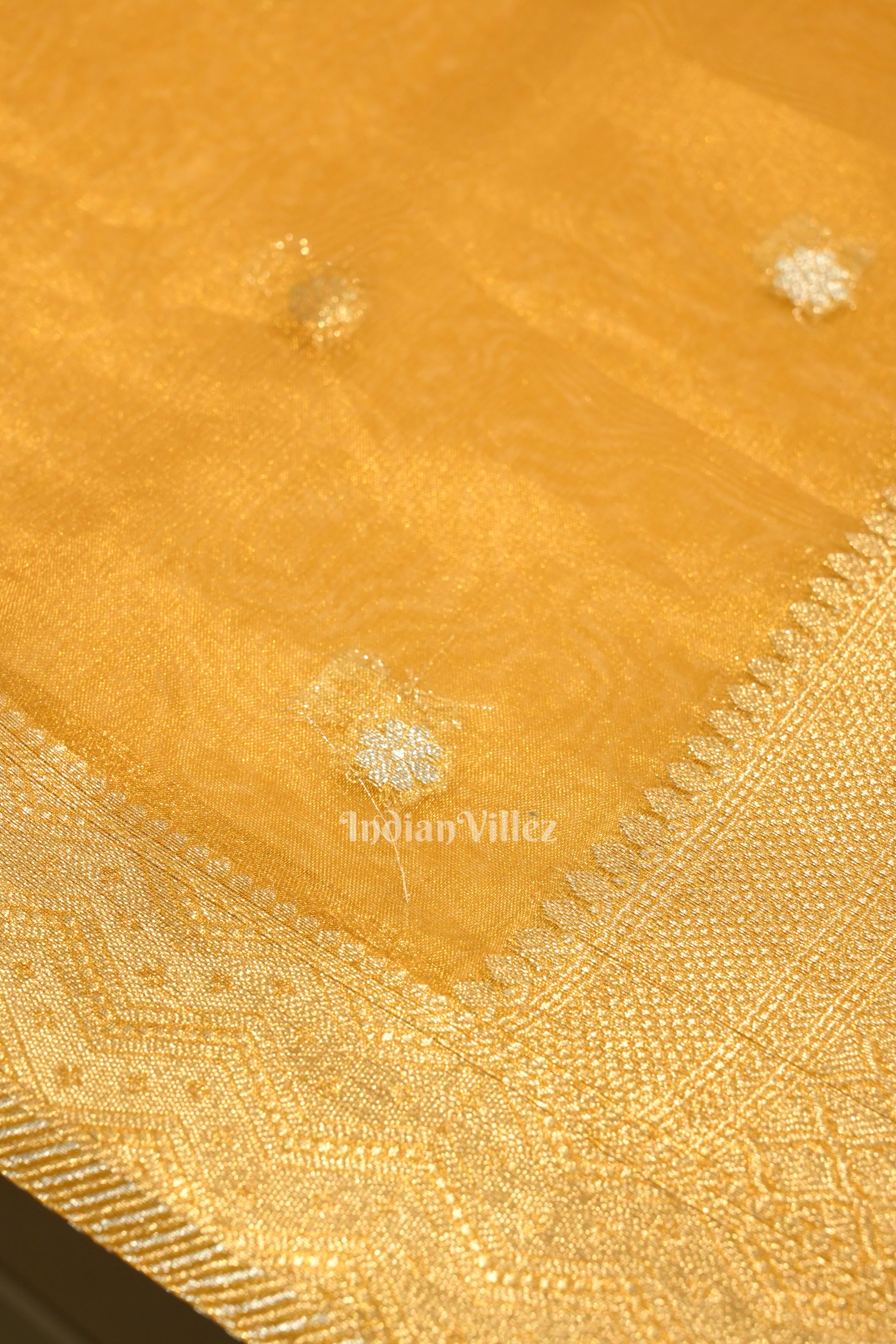 Mustard Yellow Zari Woven Kora Organza Banarasi Saree