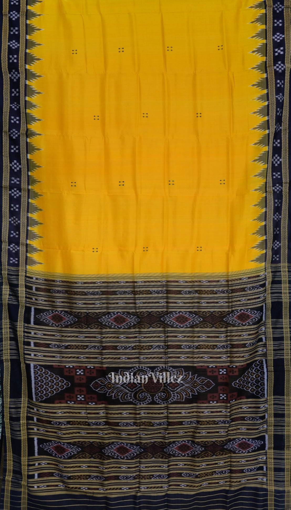 Yellow Butta Design Border Pasapali Odisha Ikat Khandua Silk Saree