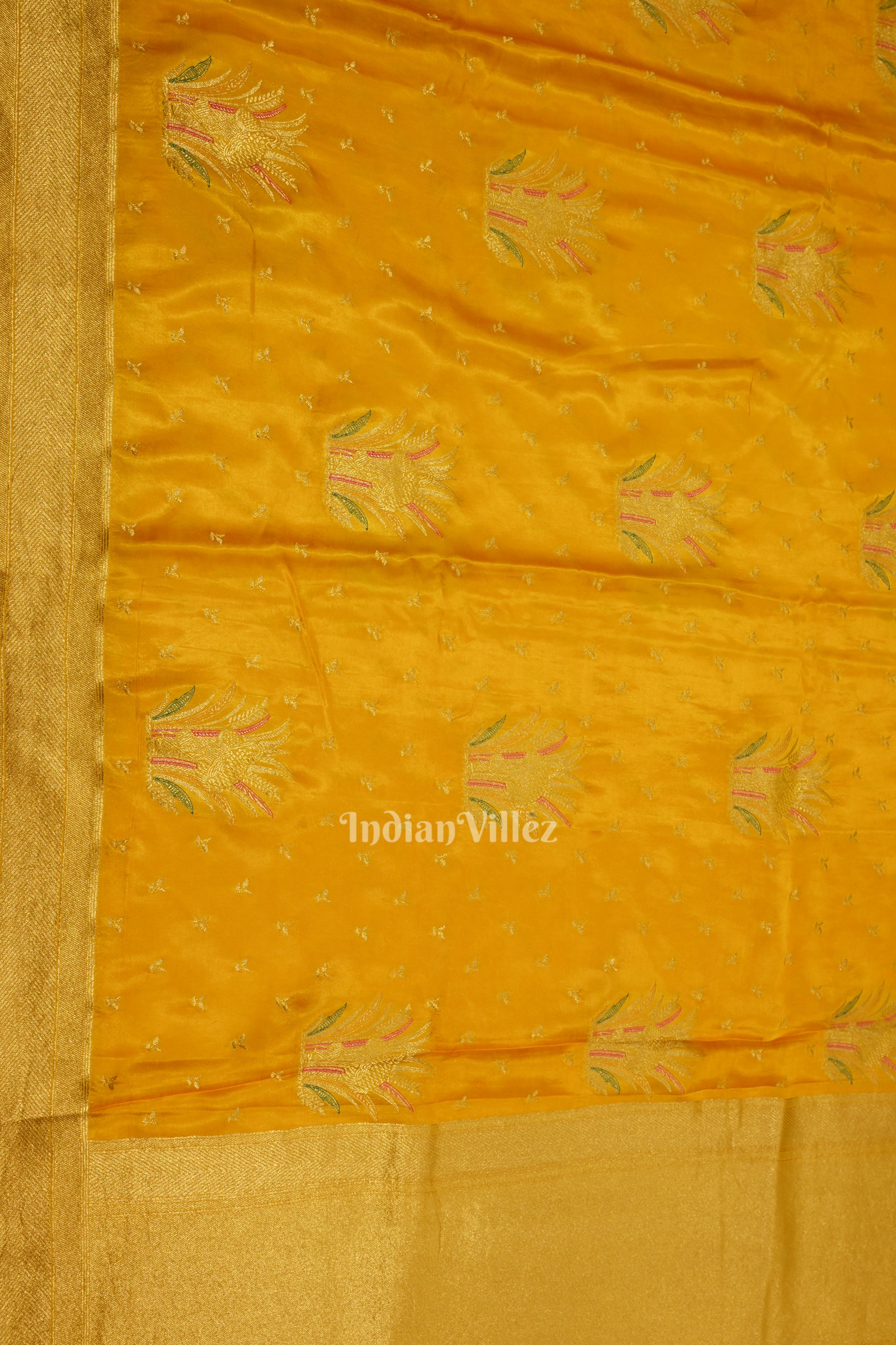 Authentic Mustard Yellow with Golden Broder Mashru Satin Silk Banarasi Saree