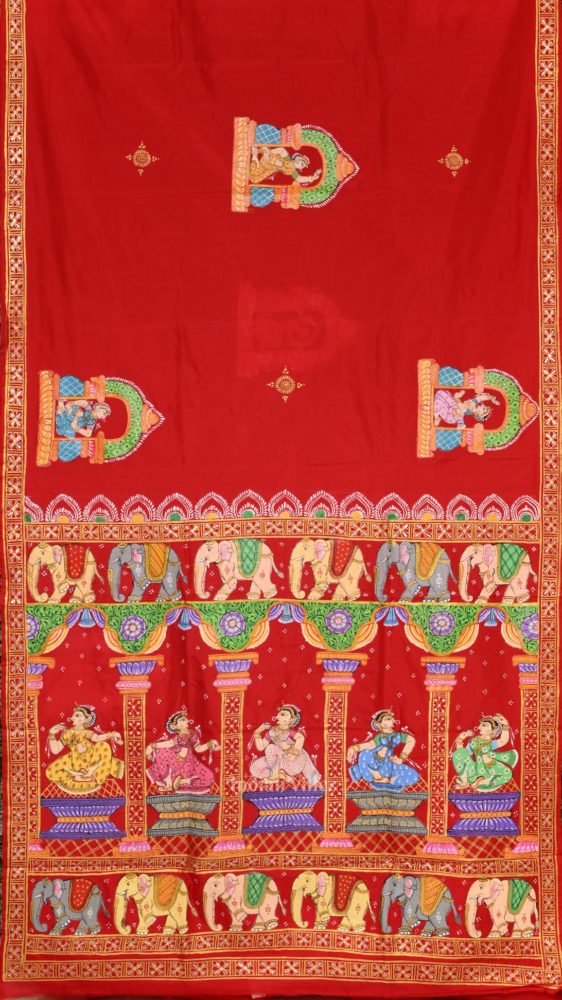 Red Elephant Nartaki Pattachitra Pure Silk Saree