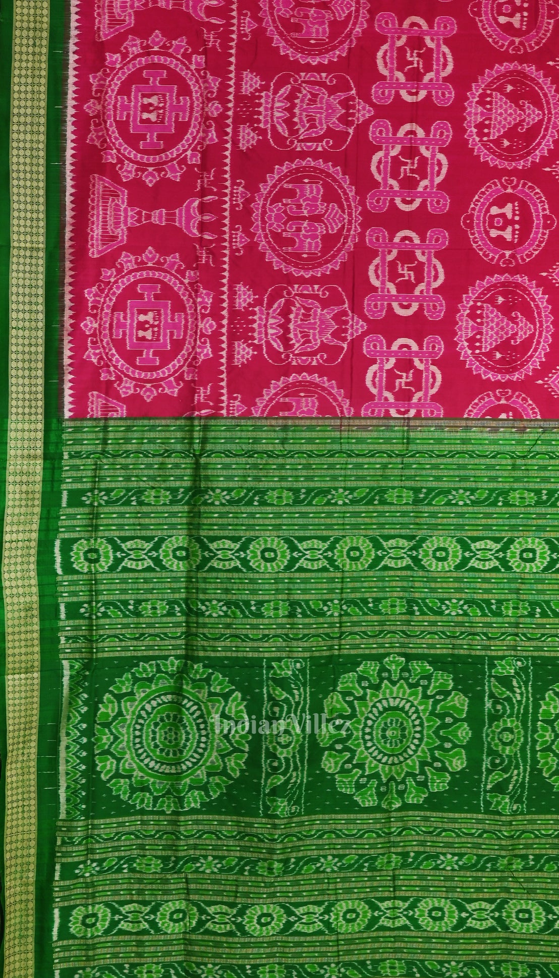 Rani Pink with Green Sambalpuri Silk Saree