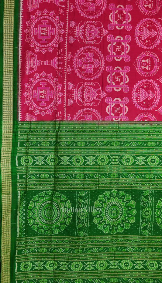 Rani Pink with Green Sambalpuri Silk Saree