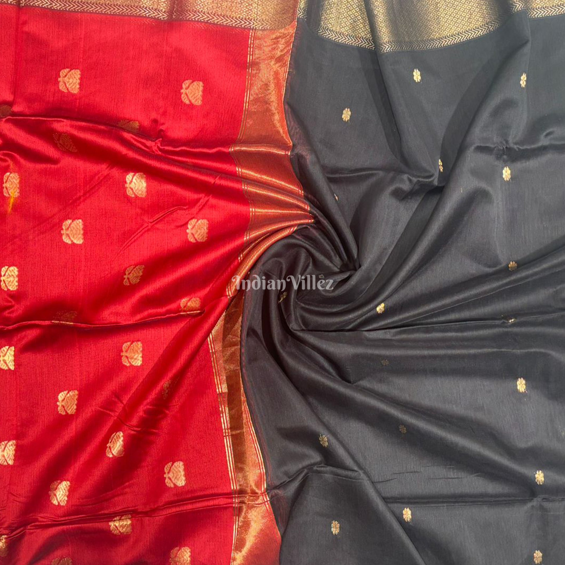 Black Flower Butta Design Maheshwari Handloom Cotton*Silk Saree