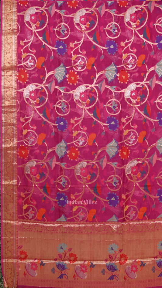 Rani Pink Jamdani Banarasi Kota Saree