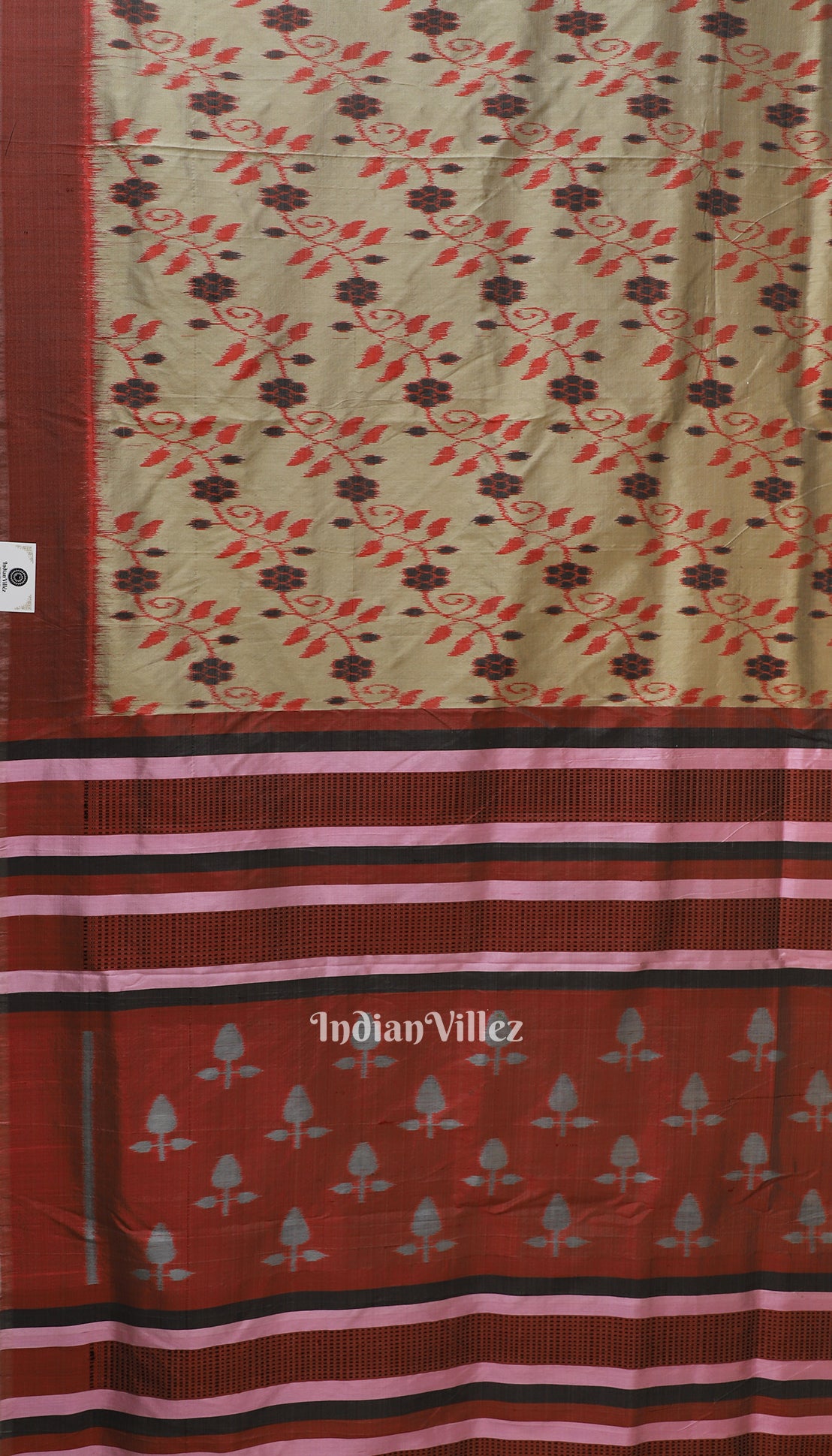 Varnish Red Dali Theme Odisha Ikat Contemporary Silk Saree