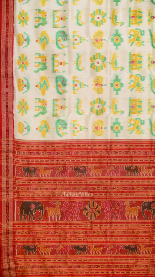 White Red Nabarangi Odisha Ikat Khandua Silk Saree