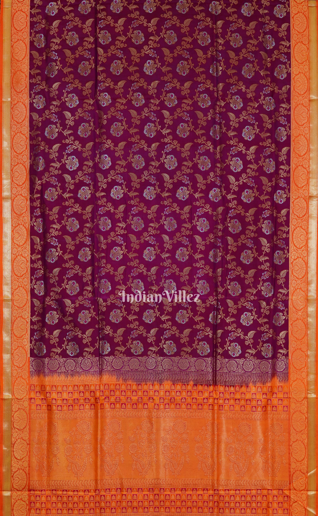 Maroon Orange Pure Kanjivaram Soft Silk Saree