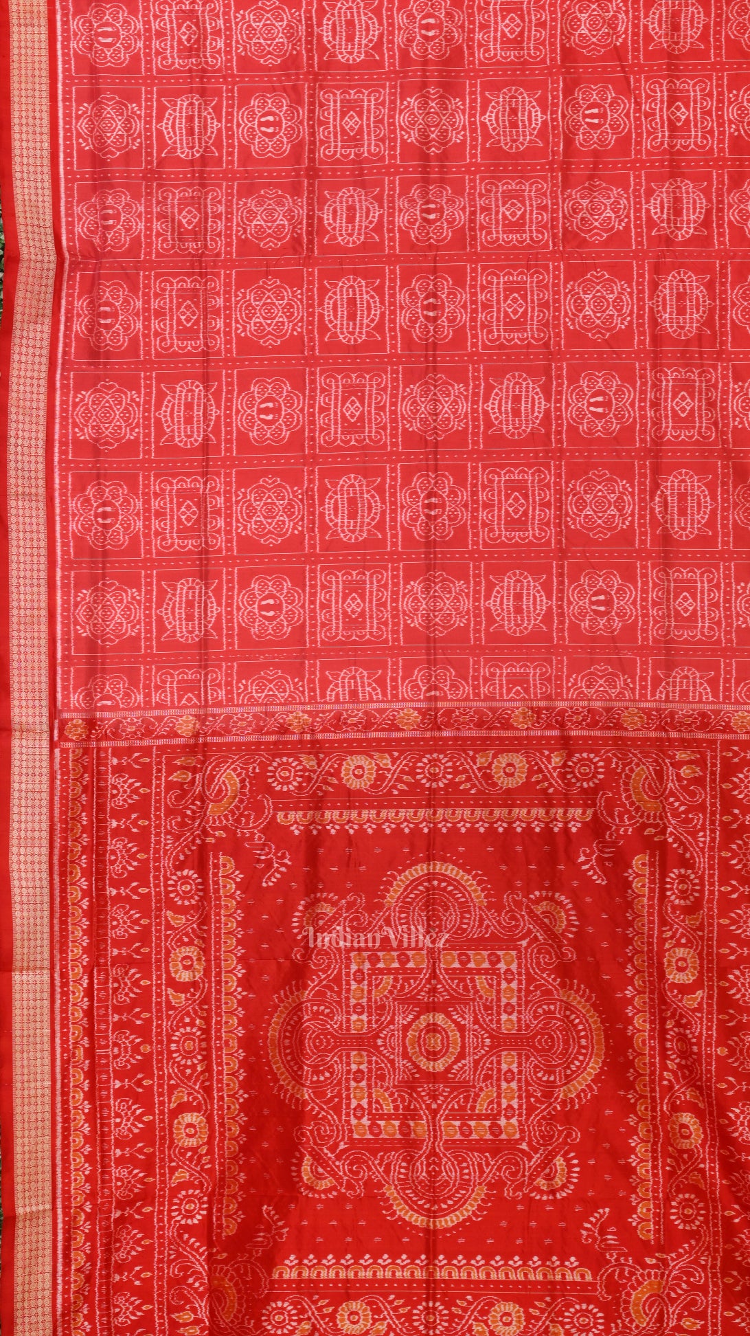 Peach Red Nabakothi Odisha Ikat Sambalpuri Silk Saree 