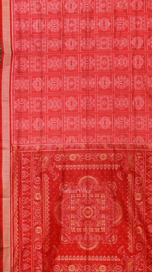 Peach Red Nabakothi Odisha Ikat Sambalpuri Silk Saree 