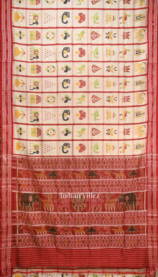 White Nabakothi Odisha Ikat Khandua Silk Saree