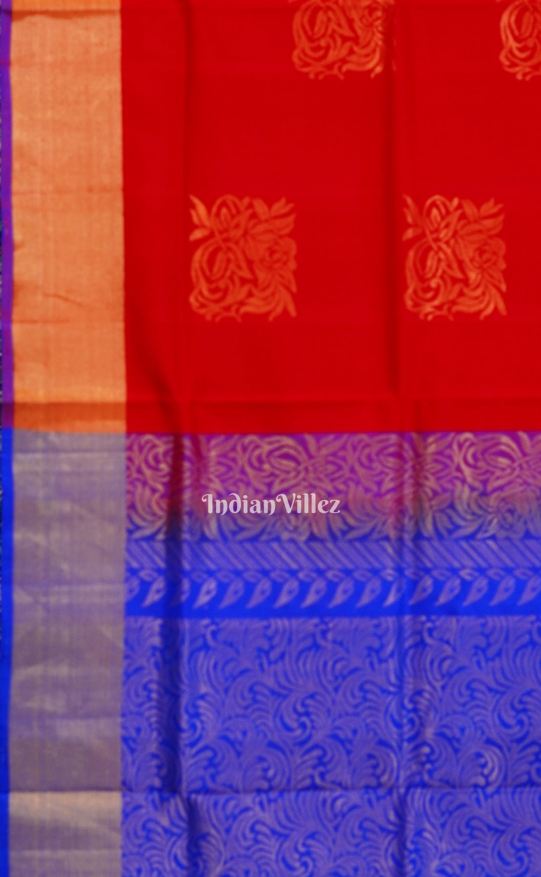 Red With Blue Pure South Soft Silk Saree