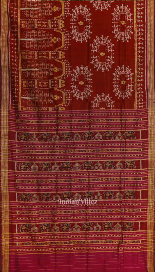 Maroon Rudrakshya Border Odisha Ikat Khandua Silk Saree