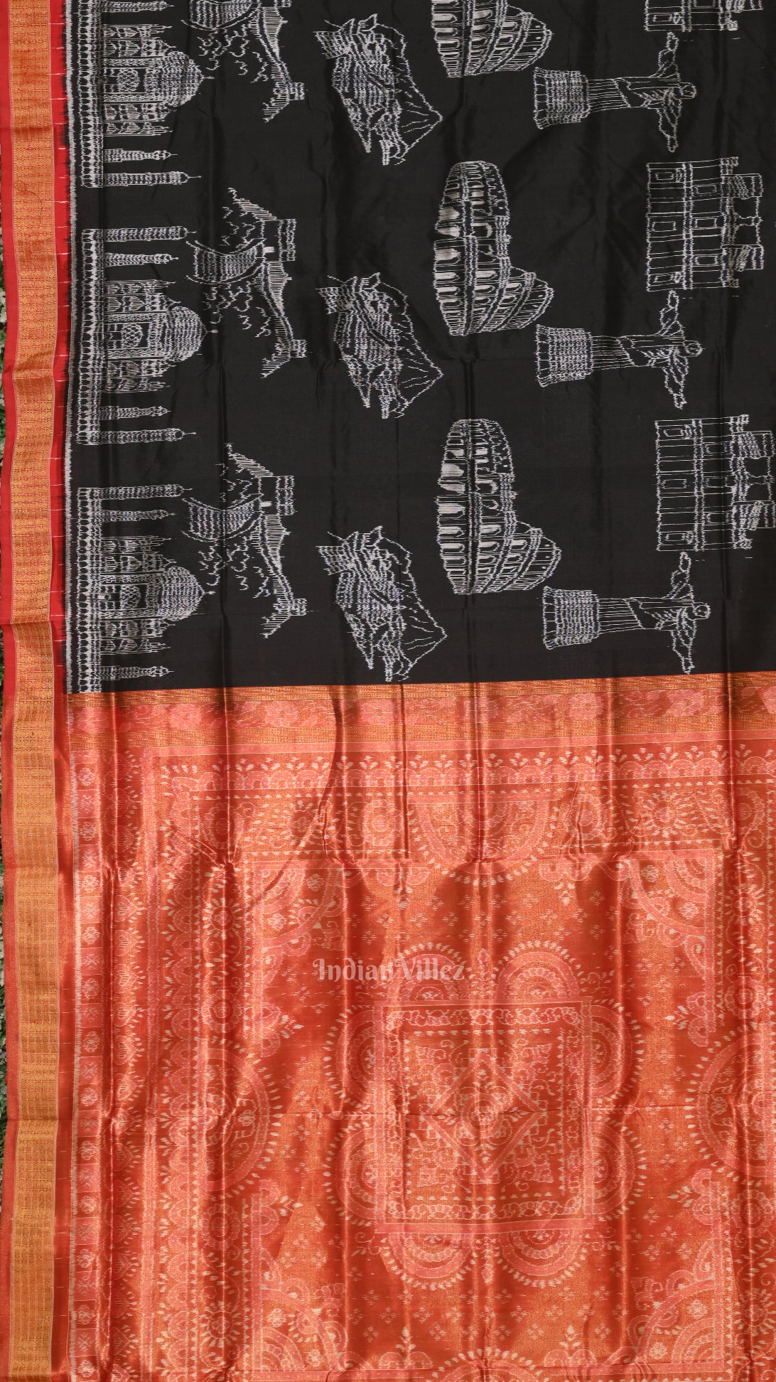 Pure Black Natural Dyed Sambalpuri Silk Saree ( 7 Wonders of the World)