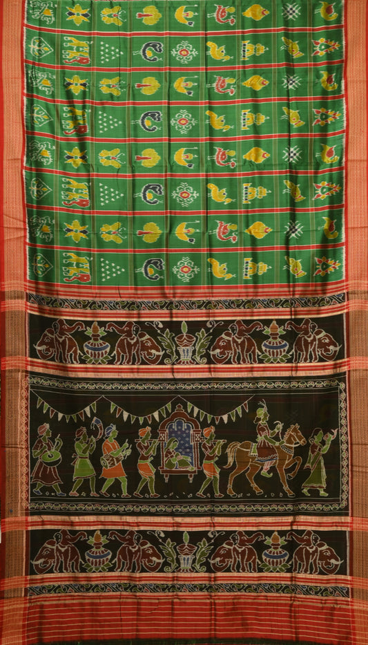 Green Nabakothi With Doli Barat Theme Odisha Ikat Khandua Silk Saree