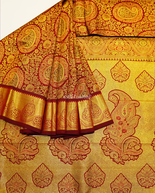 Golden Pink Pure Kanjivaram Silk Saree