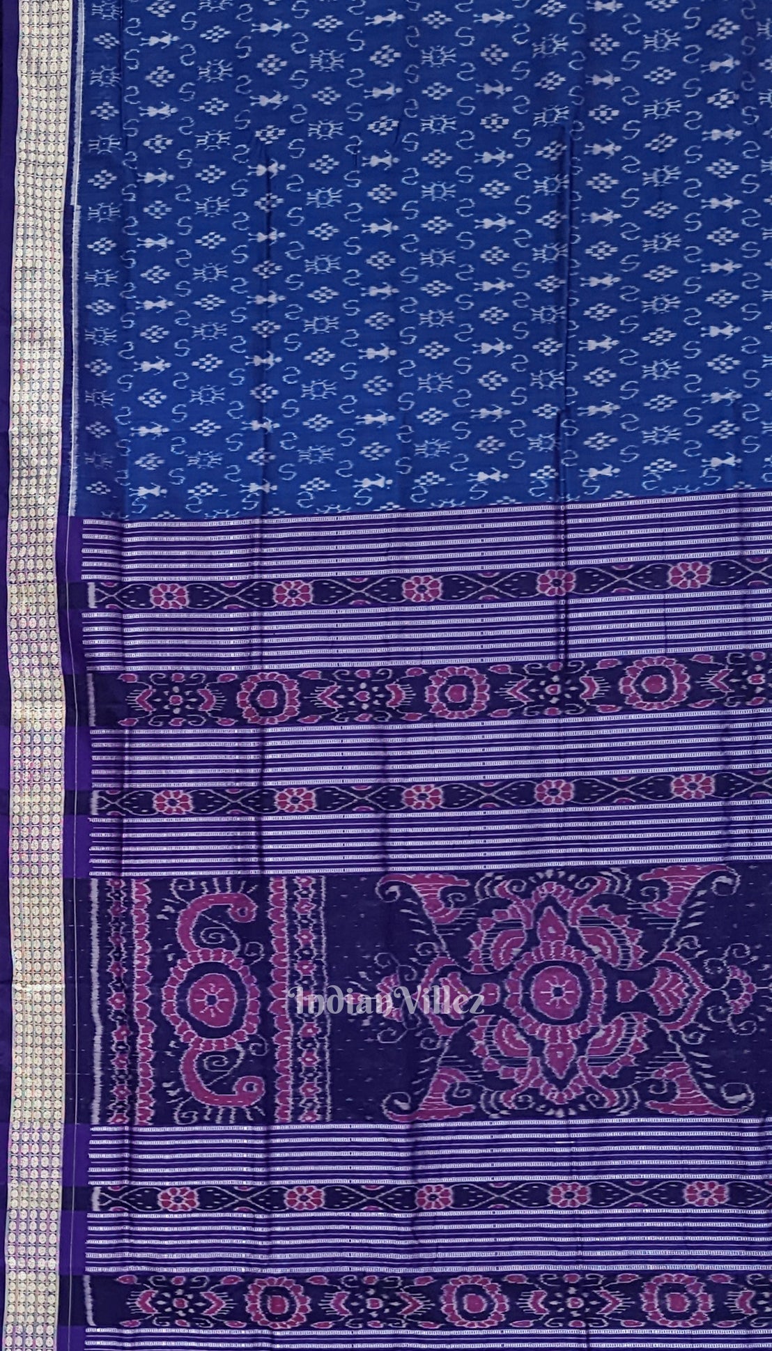 Copper Sulphate Tribal Theme Odisha Ikat Khandua Silk Saree