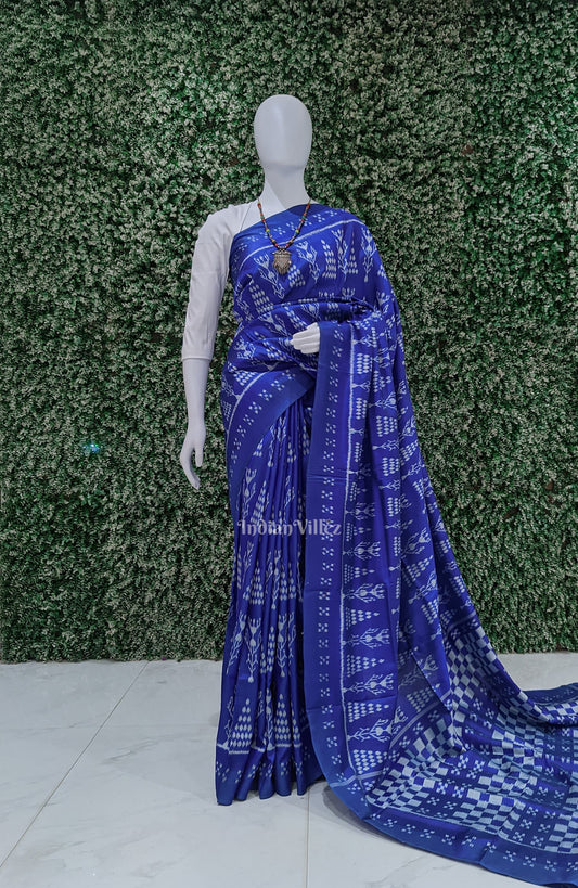 Sky Blue Tribal Body With Pasapali Border Odisha Ikat Contemporary Silk Saree