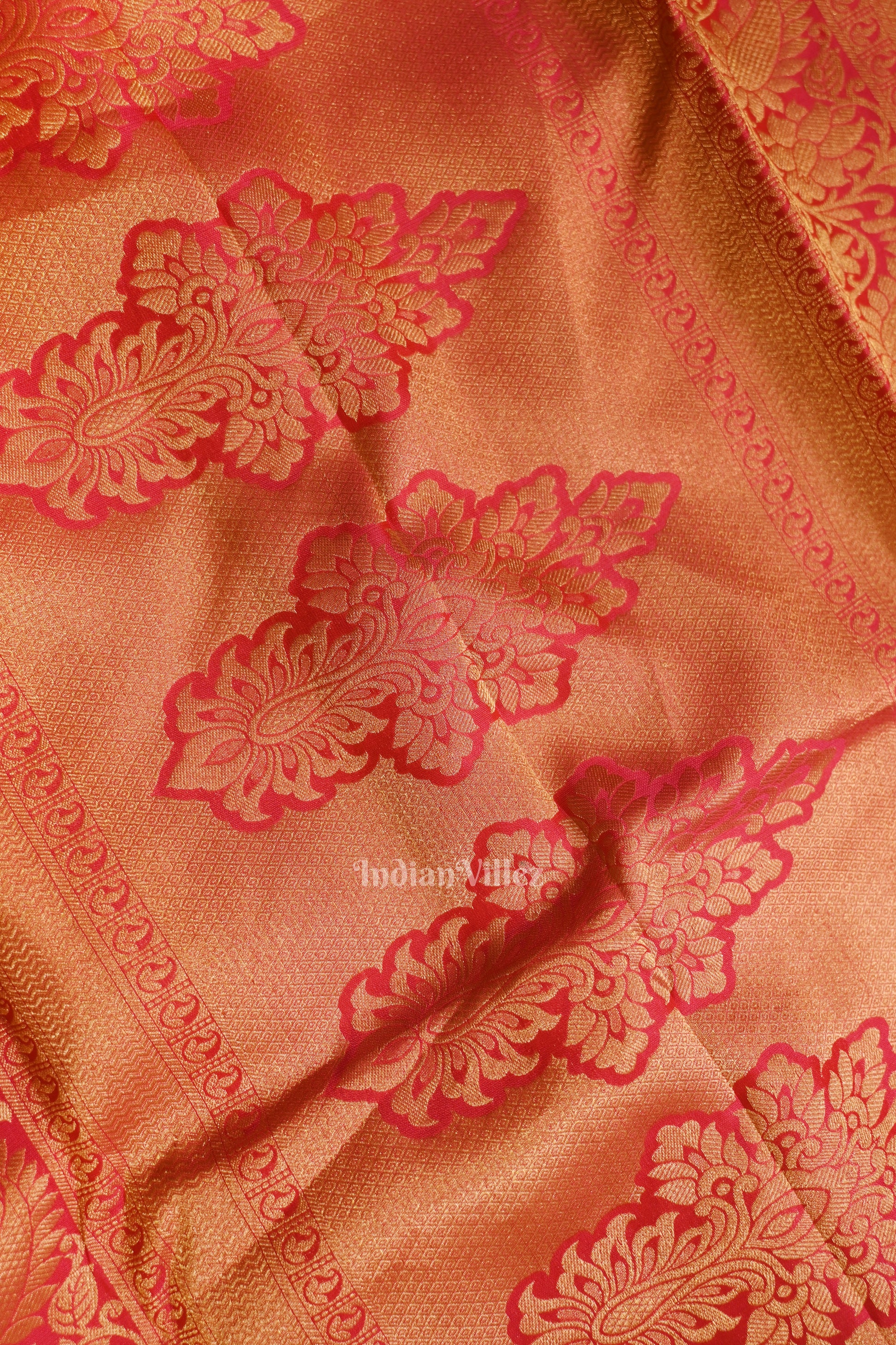 Hot Pink pure Kanjivaram Silk Saree with  Zari Brocade